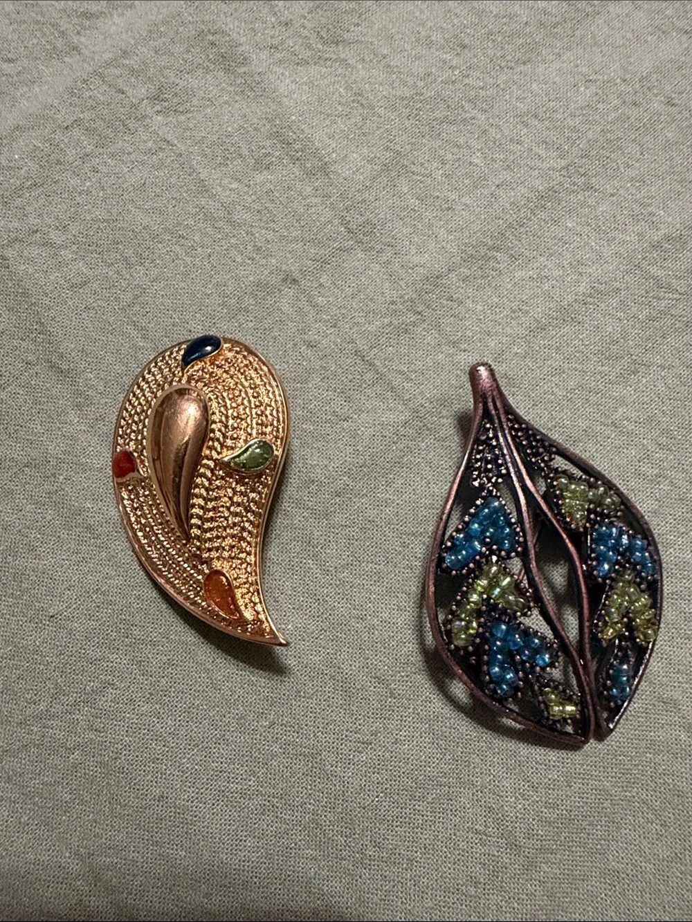 Gold Tone Paisley Brooch with Multicolor Accents